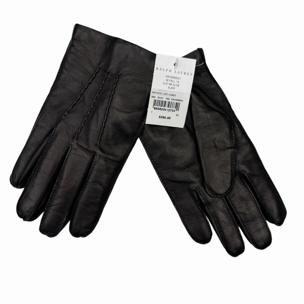 Ralph Lauren Purple Label NEW Women's Black Lamb Leather Cashmere Lined Gloves 7